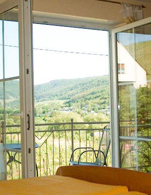 Wunderschöner Ausblick auf die Weinberge vom Balkon des Gästehauses Genetsch